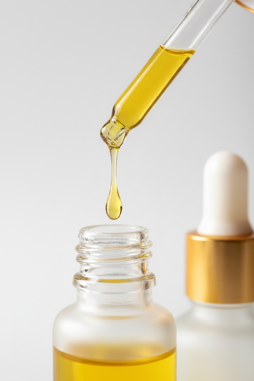 Jojoba olie druppelend uit pipet voor badolie